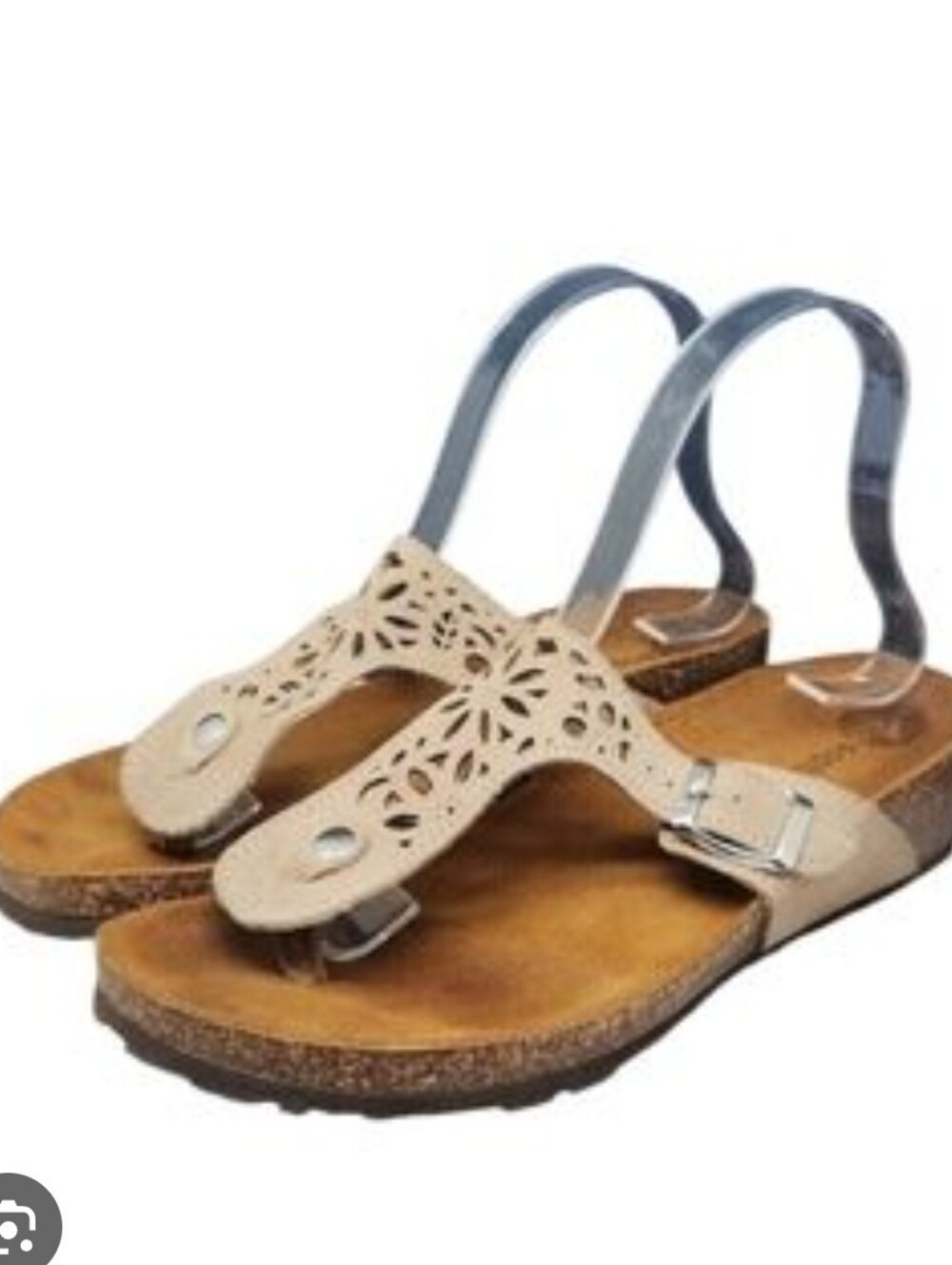 Sophia Milano Taupe Laser-Cut Thong Sandals with Buckle